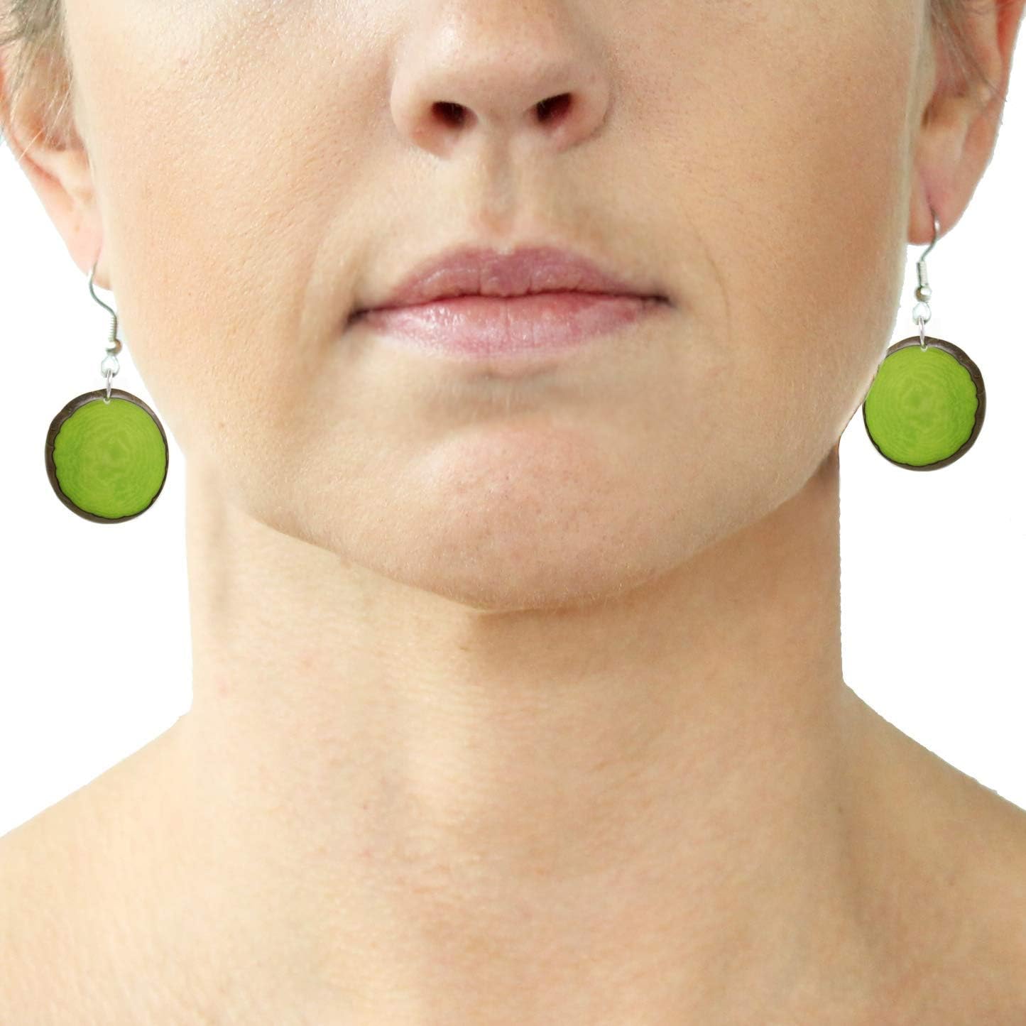 Tagua Nut Earrings Green Chips Handmade Fair Trade, LIghtweight, by Florama Natural Jewelry - Image 2