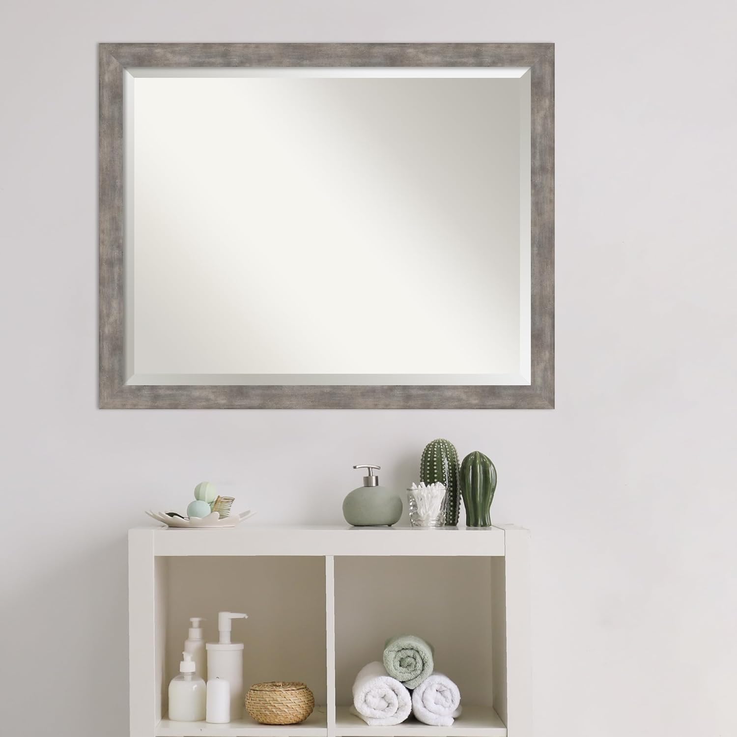 Amanti Art Bathroom Mirror for Over Sink, Vanity Mirror, Wood Frame, Hangs Horizonally and Vertically, Bathroom Wall Decor, Beveled Edge