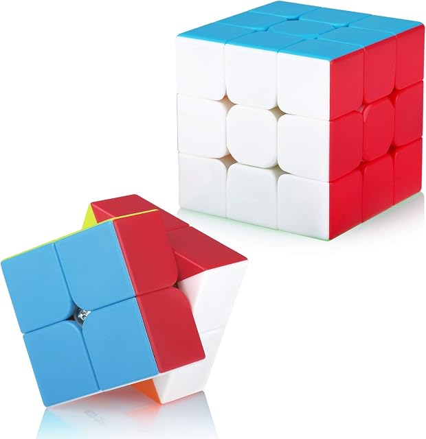 Speed Magic Cube Set, 2 Pack, Speed Set 2x2 3x3, Smooth Stickerless Magic Cube Set Brain Teasers Stocking Fillers for Kids