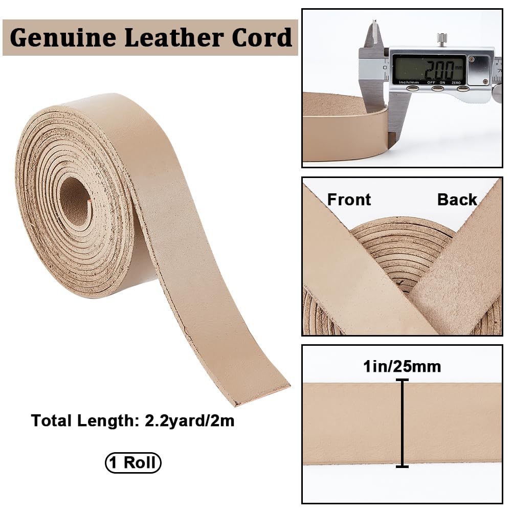 GORGECRAFT 2 m x 25 mm Genuine Leather Strips, Flat Leather Band, 2 mm Thick Cowhide Strap - Image 2
