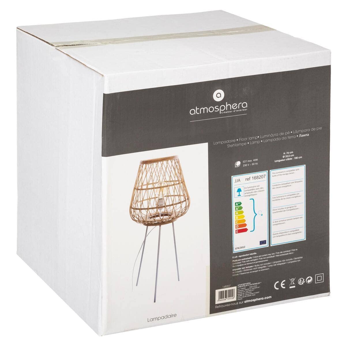 Atmosphera - Lampadaire Trépied en Bambou et Métal H 76 cm