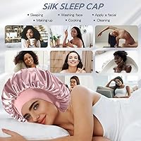 Vista 7 de Gorro de seda para mujeres durmientes, gorro de doble capa con forro de satén para dormir, gorro de ducha para mujeres con cabello rizado natural