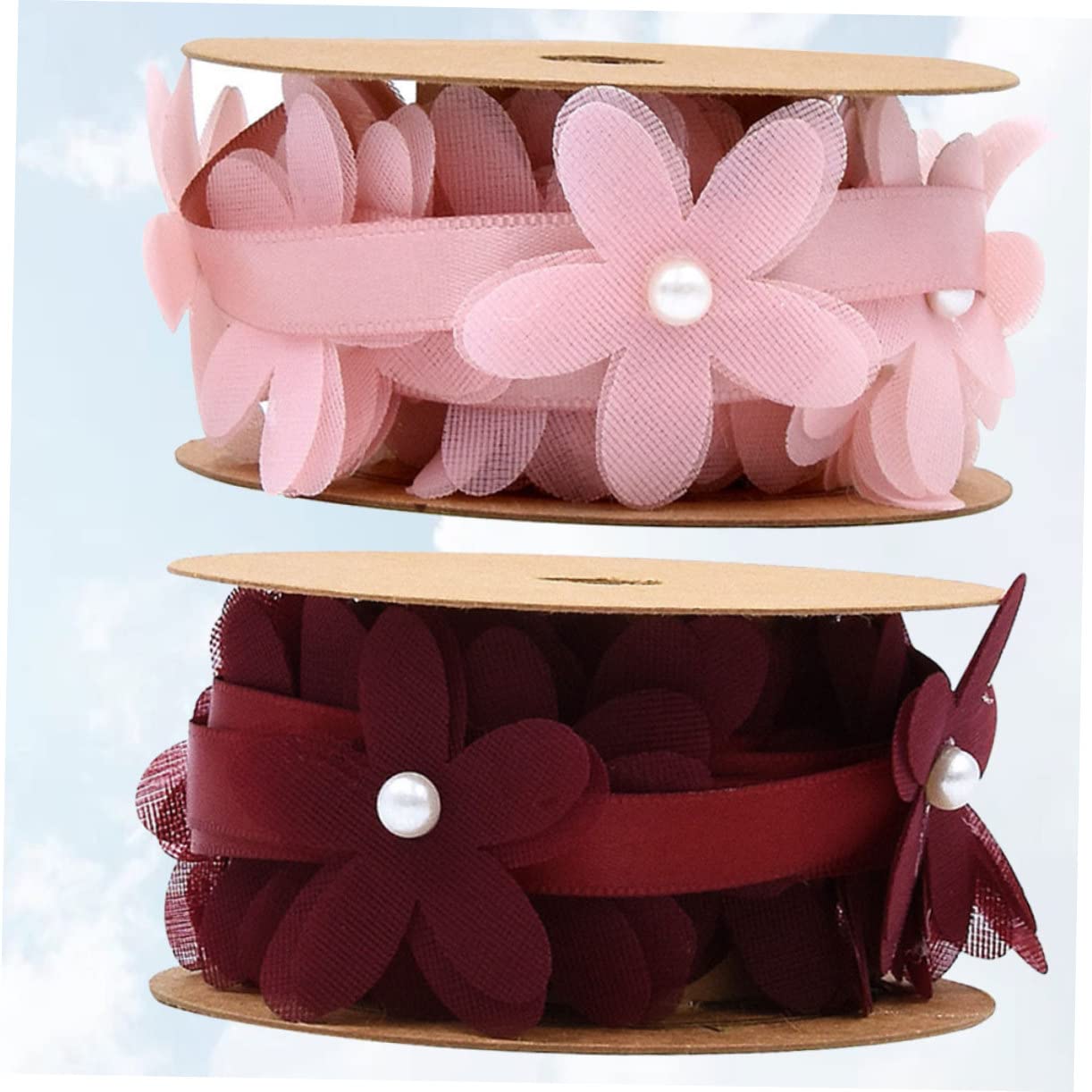 Abaodam 4rollen Kreatives Blumen Spitzenband Stoffband Für Hochzeiten -projekte Und Erhältlich Rosa Und Weinrot Für Dekoration Und Basteln