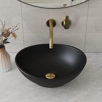 DeerValley Vessel Bathroom Sink 16"x13" Black Oval Ceramic Basin DV-1V0011