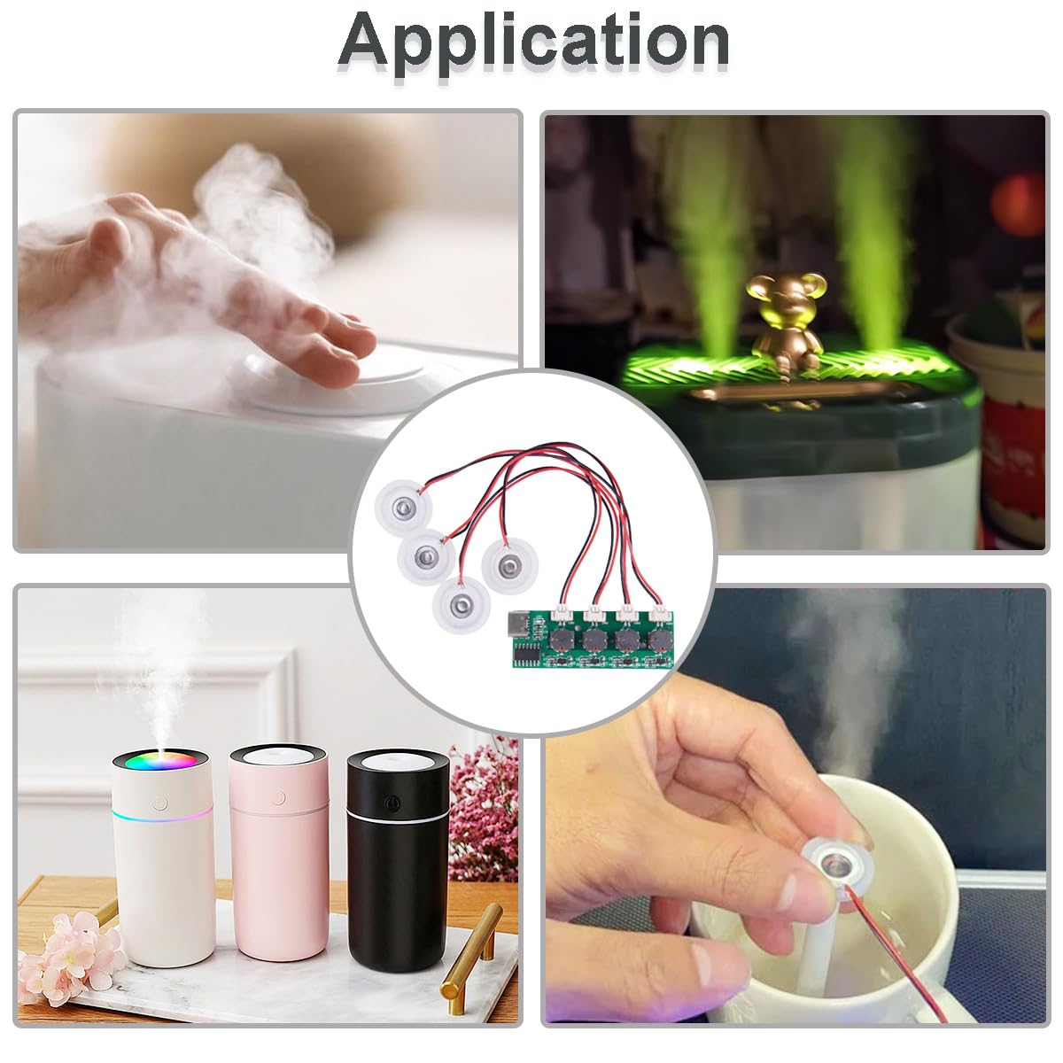 Kit di nebulizzatori per umidificatori, quattro ugelli, senza interruttore, senza temporizzazione Set di sostituzione del modulo di nebulizzazione fai da te, con cavo Usb con pulsante di acce
