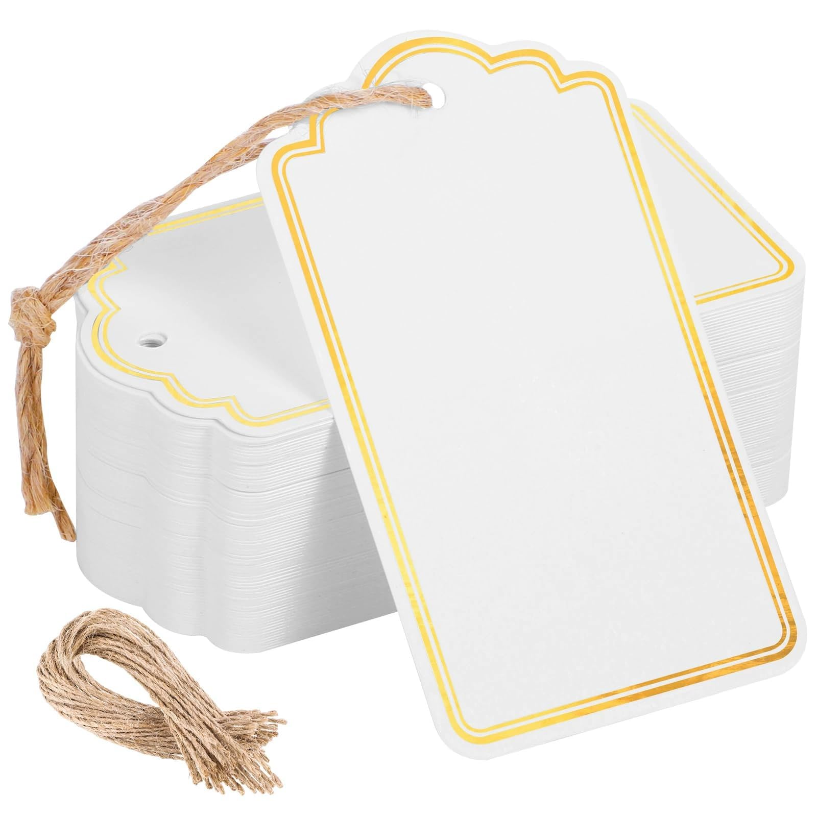 120 Pcs Gift Tags with String,Gold Foil Metallic Gift Tags Writable Blank Tag,for Baby Shower Birthday Wedding Presents Labes Gift Wrap Tags