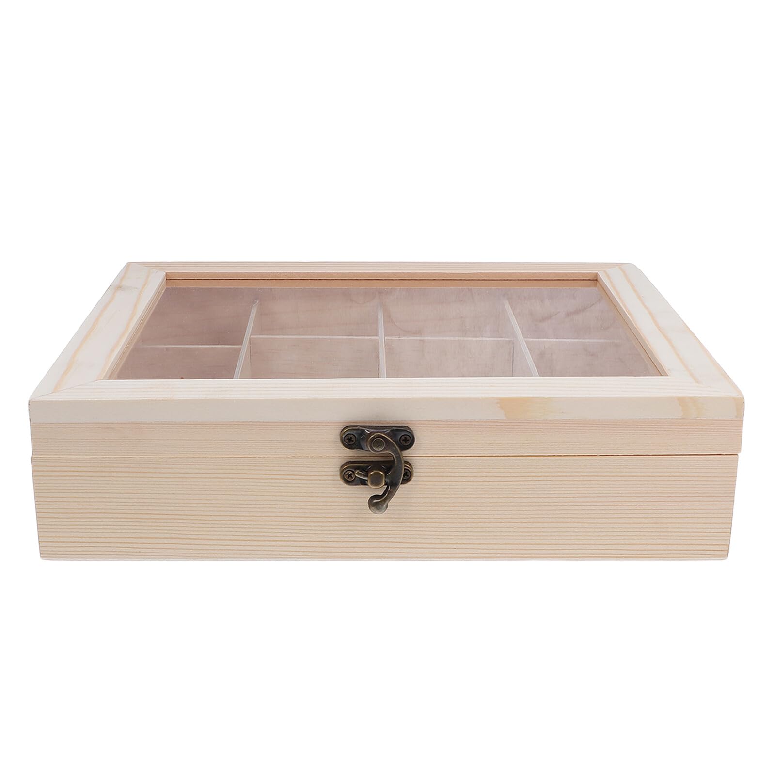 Caja Organizadora de Té de 12 Compartimentos Beige 10 , 24x7, 68x2, 36 | Madera PC y Acero Inoxidable, Estructura con Divisiones Protectoras, Formato Compacto para Armario y Despensa