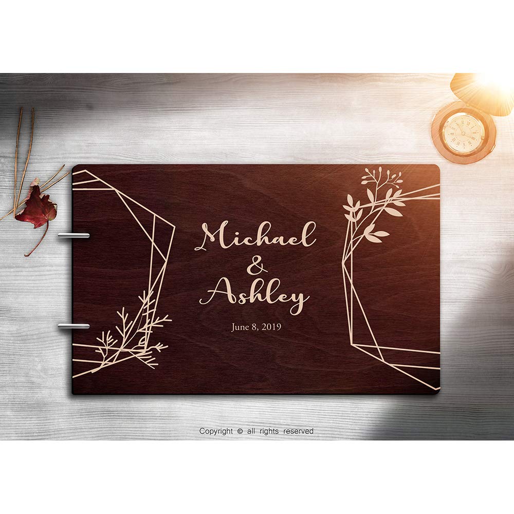 Personalized Handmade Mr Mrs Wedding Guest Book for Bride and Groom Wood Alternative Custom Engraved Newlywed Marriage Album (Chocolate Walnut)