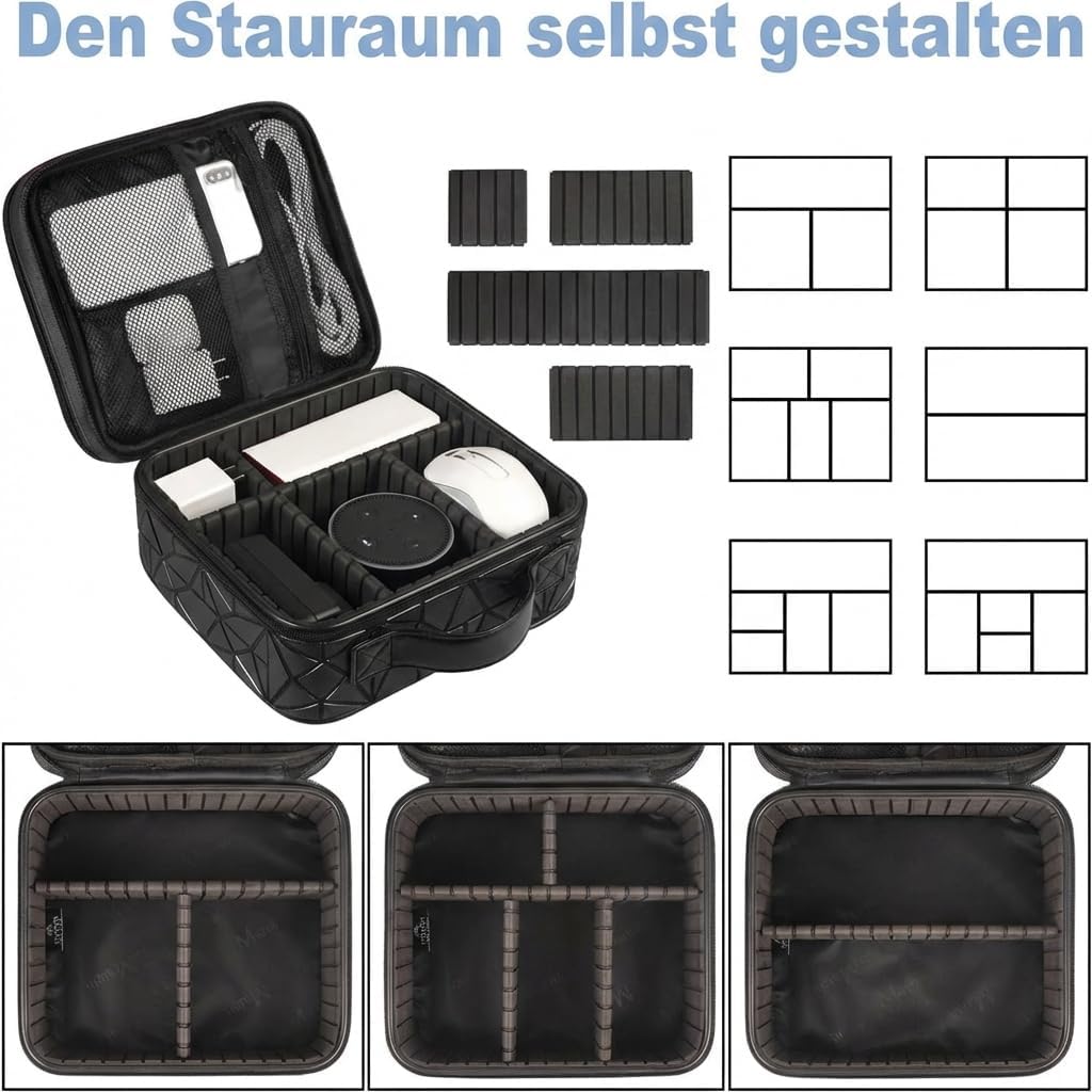 MATEIN Kabeltasche Organizer mit Verstellbarer Trennwand, Kabeltasche Reise 3 Schicht Kabel Organizer Tasche, Kabel Tasche für DJ‑ und Musikequipment, Elektronik‑Zubehör‑Organizer, Schwarz