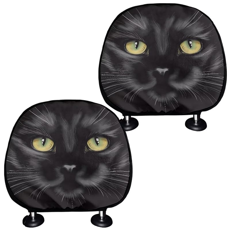 Capa para Apoio de Cabeça de Banco Automotivo com Estampa 3D de Gato WUYOJUXA em Poliéster e Spandex, 2 unidades