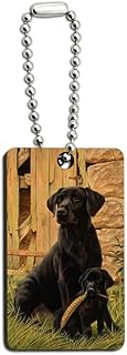 Black Labrador Retriever Dog Puppy Wood Wooden Rectangle Keychain Key Ring