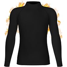 Boys Compression Thermal Shirt, Mock Neck Long Sleeve Fleece Undershirts, Base Layer Top for Football Soccer Skiing