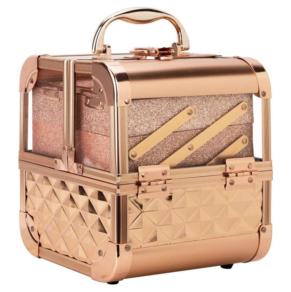 Adson Professional Beauty Makeup Cosmetic Vanity Case/Box (Diamond Rose Gold)-image-5