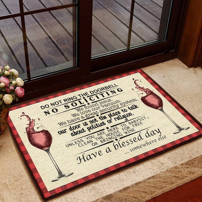 Tapete para puerta de entrada interior, divertido tapete de bienvenida con copas de vino, no suenan el timbre, decoración del hogar, decoración del