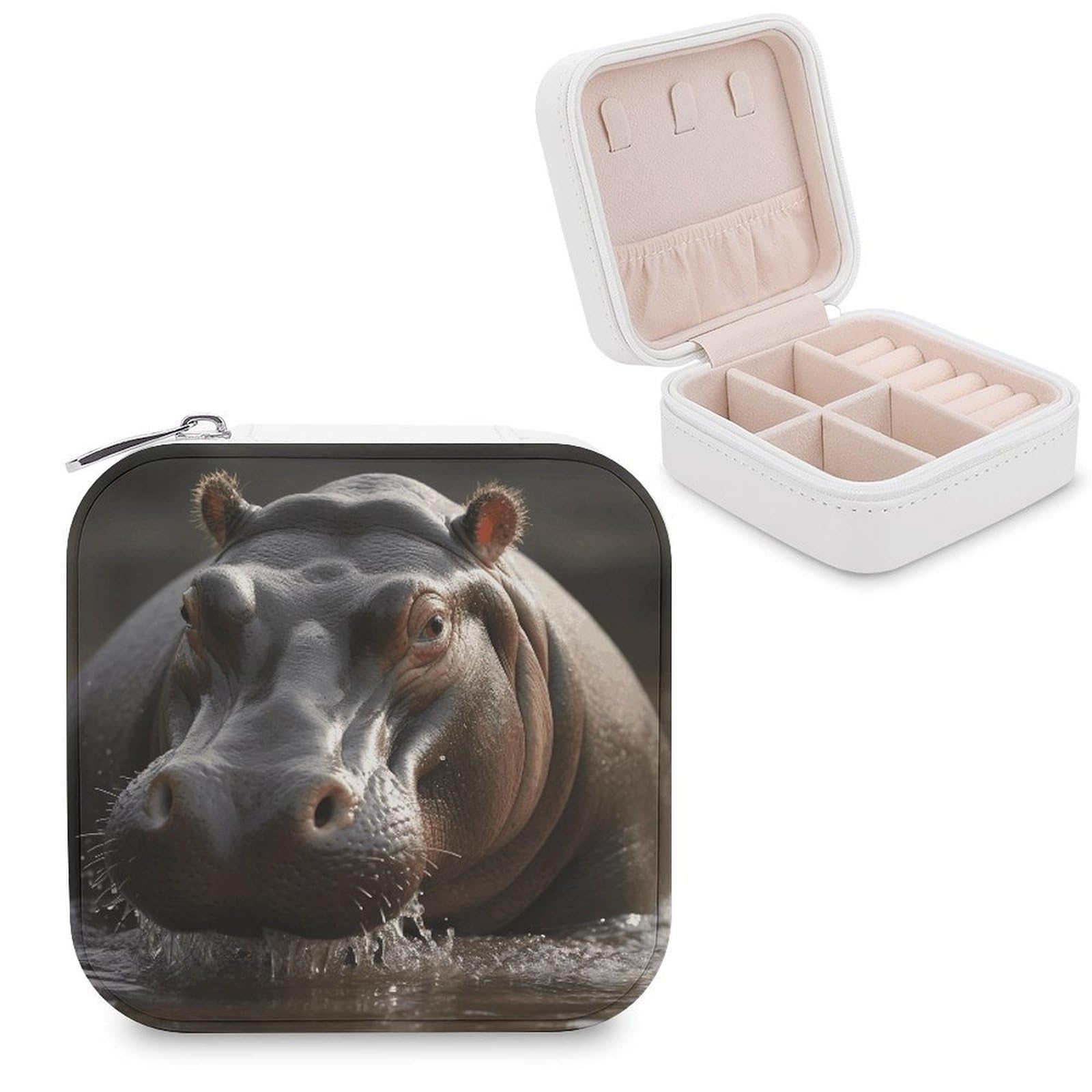 VstaDank Hippo Jewelry Box Exquisite Leather Jewelry Organizer Portable Trinket Organizer Fashion Travel Jewelry Case for Rings Earrings Necklaces Unique Gifts for Women