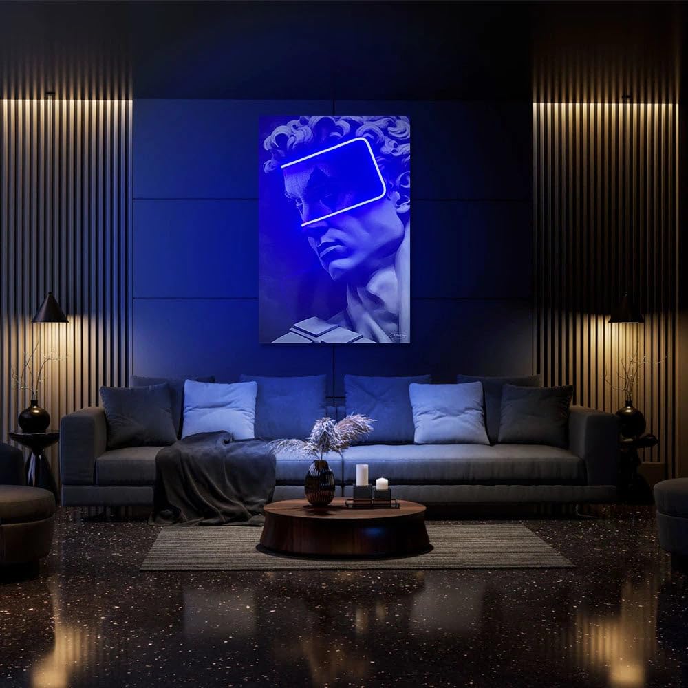 Pop Art Led Wall Art | Joker David Statue | LED Mansion - 40cm x 60cm - Blu