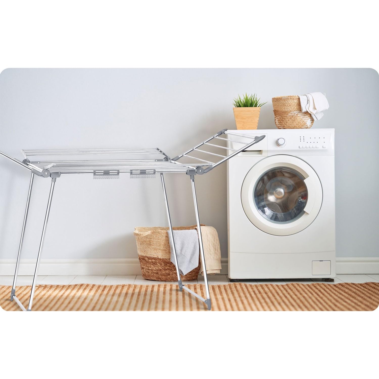 Wäscheständer Rostfrei Outdoor Ausziehbar Groß Wäscheflügeltrockner Wäschetrockner Ständer Stabiler Standtrockner Mit Rutschfesten Füßen Trockenfläche 22 M Lina Weiß 174 x 56 x 108 cm