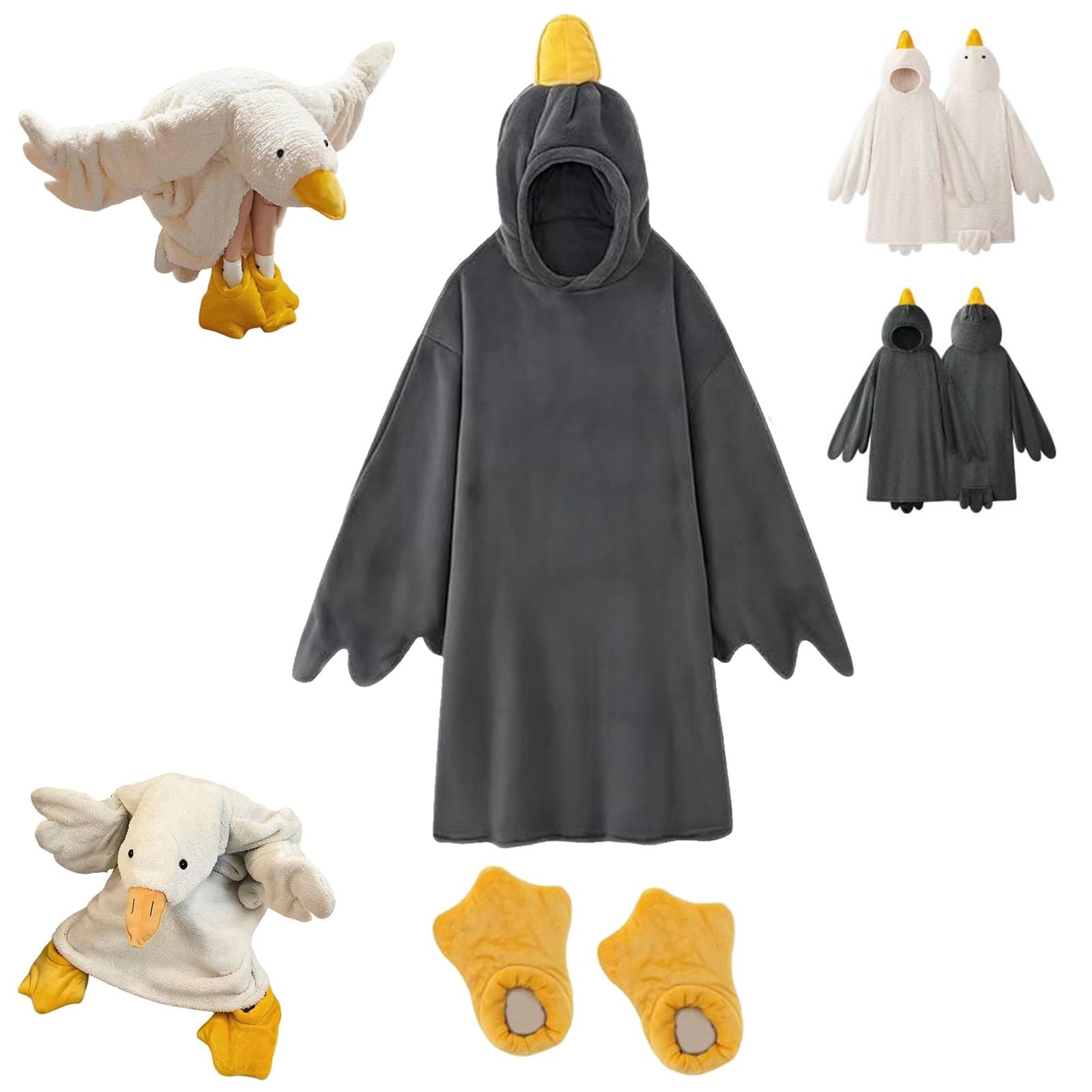 Zdouxuan Unisex Black Wearable Goose Blanket Hoodie Onesie Duck Onesie Pajamas Warm Cozy Sleepwear With Sleeves And Gooses Feet Slippers(,L)