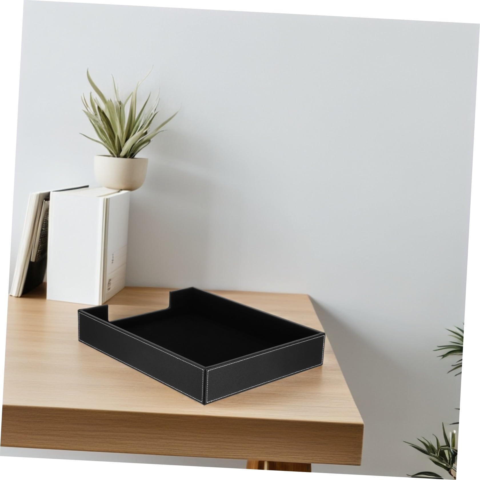 Vassoio Portaoggetti da Scrivania Nero in Pu, Organizzatore Portadocumenti Impilabile 36x28x6 Cm per Ufficio, Scaffale Portaoggetti Multifunzione per Posta, Riviste e Cosmetici