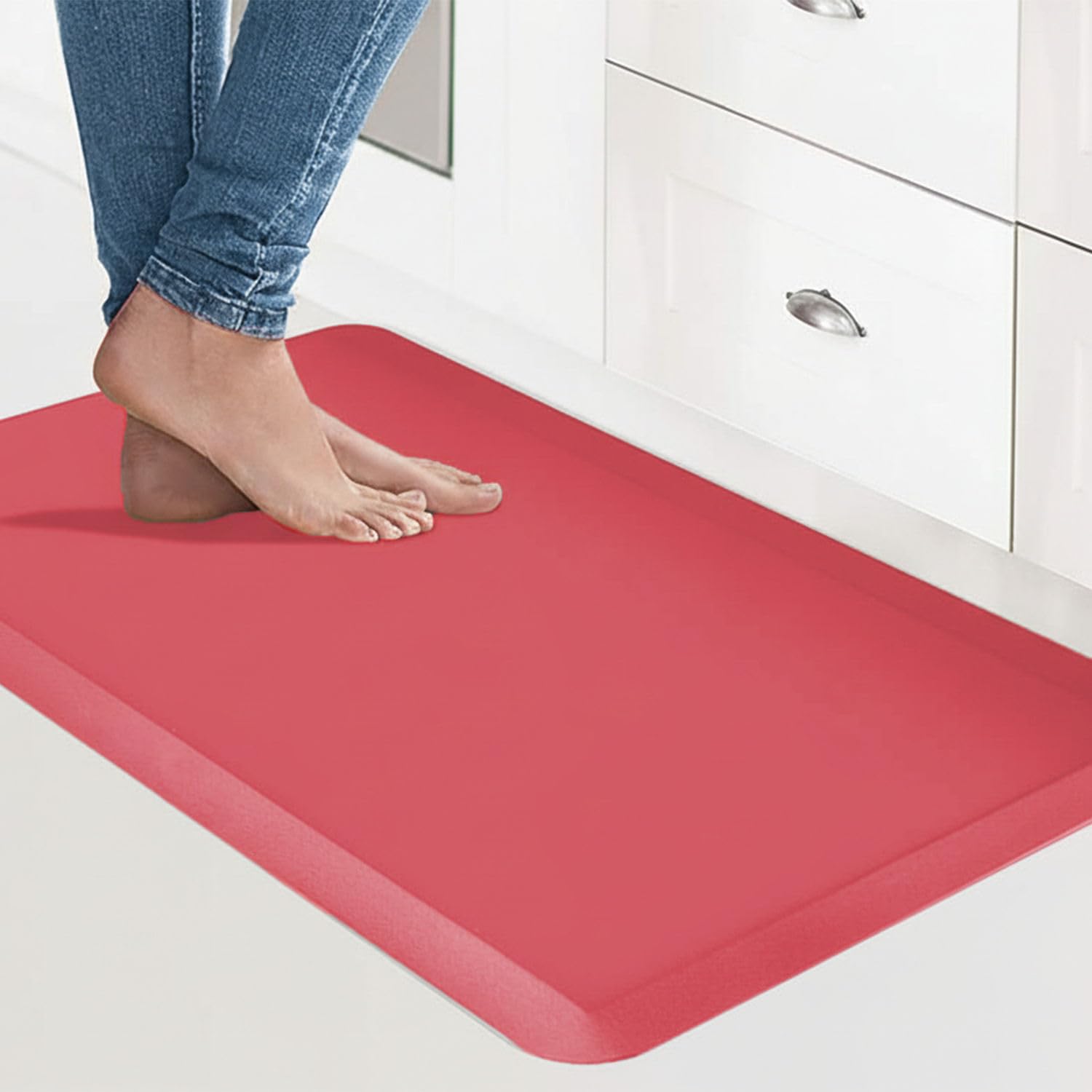 TurtleGrip Anti Fatigue Mat for Kitchen Floor, Durable Standing Desk Mat, Comfortable for Kitchen, Home, Office & Garage 122x52x1.8 cms (Red-Plain).