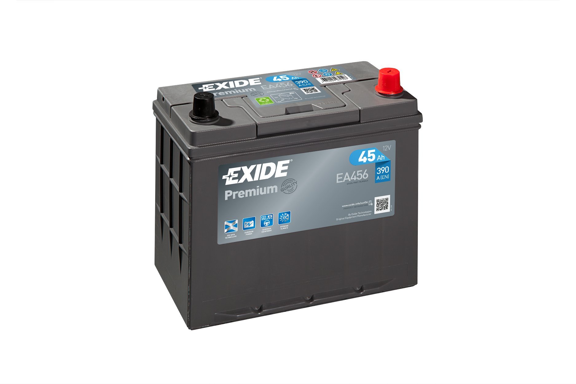 Car Battery EA456 Exide 048 390A 45Ah 4Yr Warranty 237x127x227 Premium