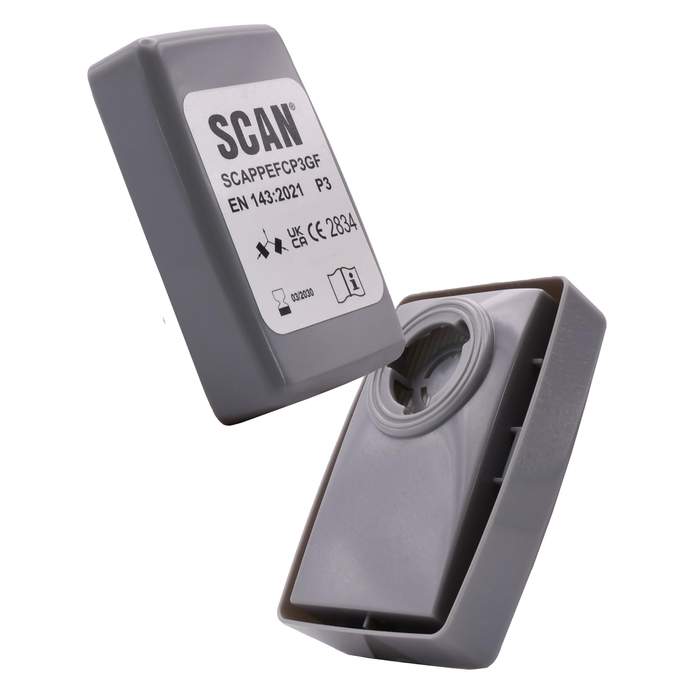 Scan P8500 Twin Half Mask P3R Particle Filter Cartridge (Pack Of 2) Scappefcp3Gf from B&Q