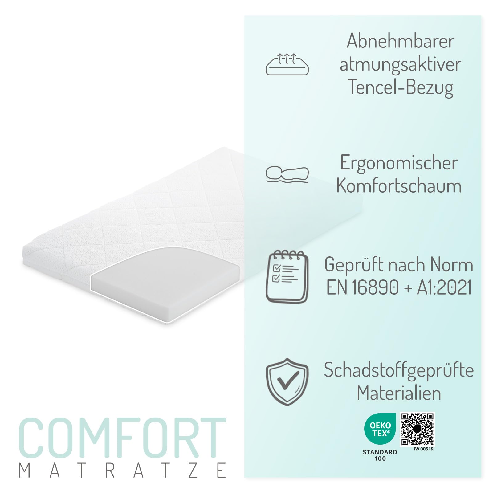 FabiMax Boxspring Baby Beistellbett Flex 90x55, TÜV geprüft, aus Buchenholz weiß lackiert, mit innovativem verstellbarem Seitengitter, passend für Boxspringbetten (Matratze Comfort, Weiß)