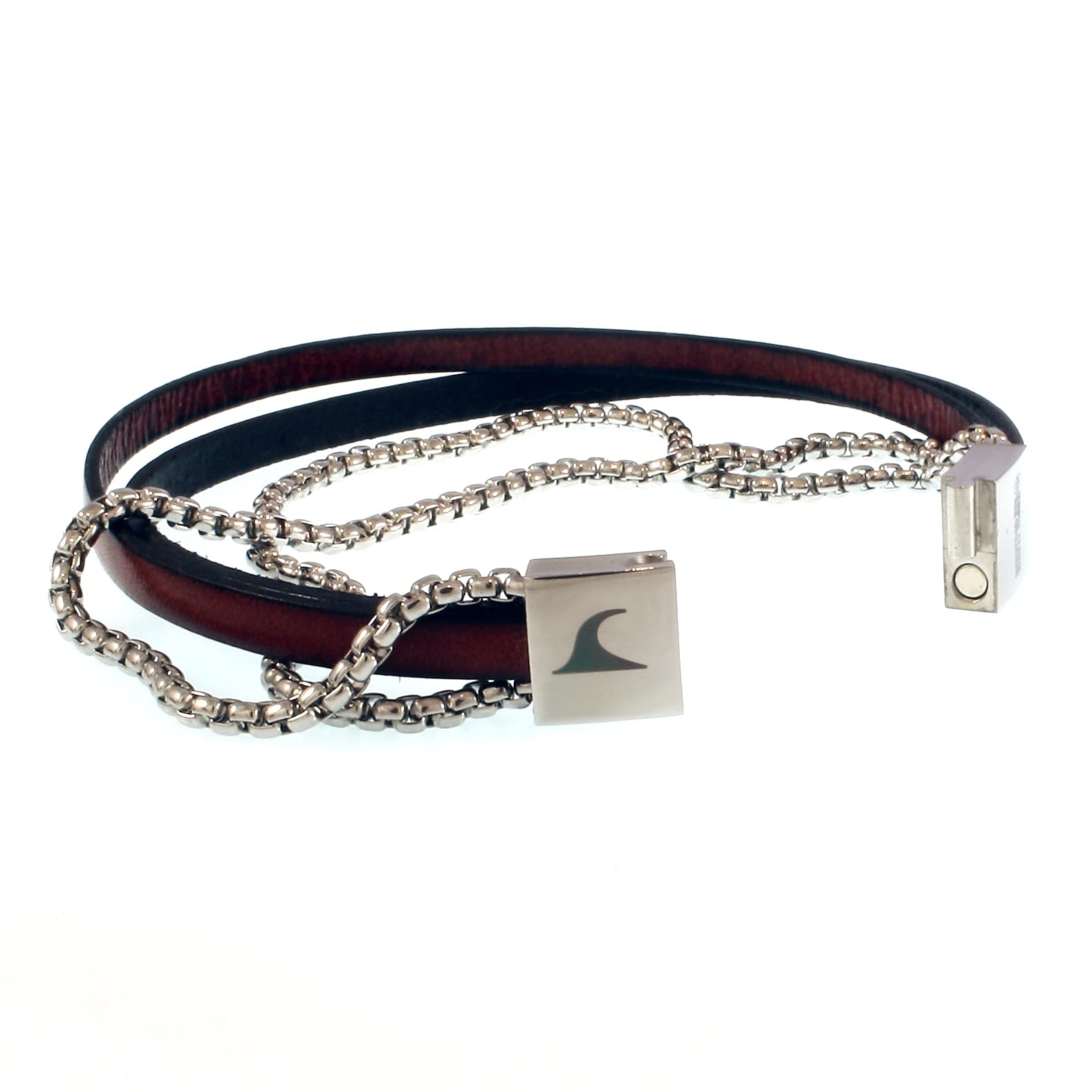 Echt Leder-Armband REX Edelstahlkette Schwarz Mahagony Geschenkbox Herren Männer