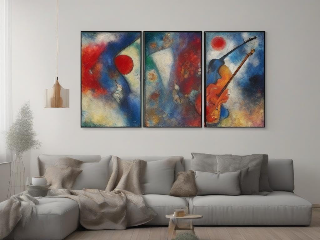 Impression sur toile Chagall triptyque de peintures abstraites d'art classique à suspendre - 8