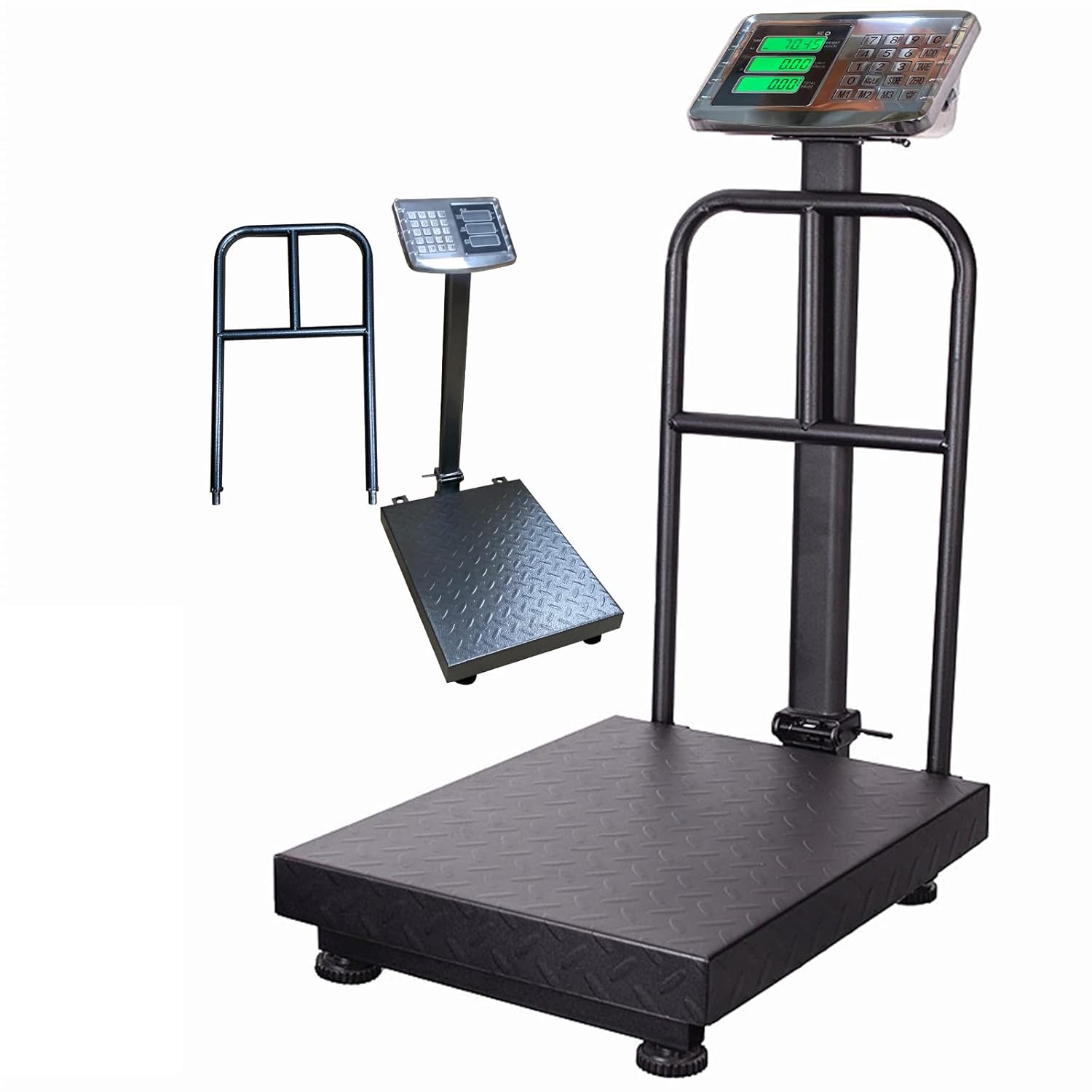 660 LB Industrial Platform Scale with Removable guardrail Weight Computing Digital Scale Floor Platform Scale Perfect for Postal Luggage Shipping Mailing Weighing LB/KG Single sided display screen With guardrails