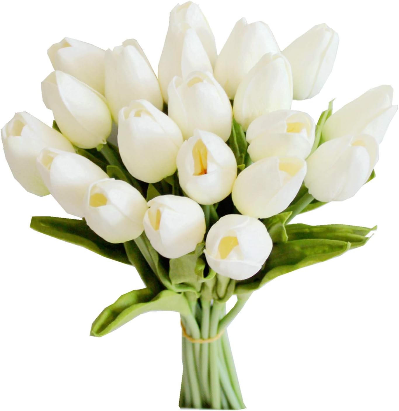 Mandy's 20pcs 13.5" White Artificial Tulip Silk Fake Flowers for Spring Mother's Day Easter Gift Bulk Home Kitchen Wedding Decoration