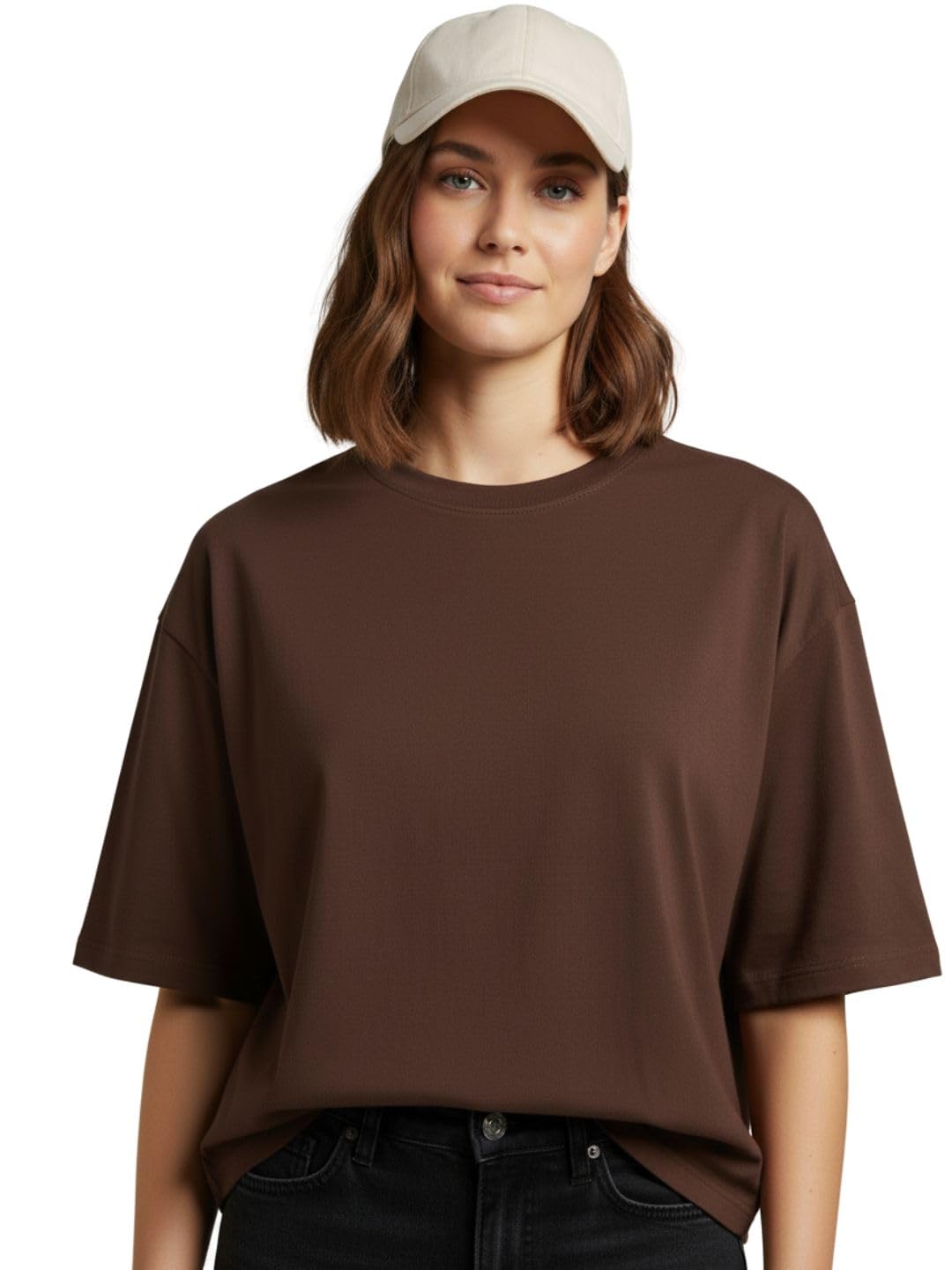 leotude Oversized Half Sleeve Tshirt for Women, Round Neck Longline Drop Shoulder Solid T-Shirt (Color Multicolor)-picture-10