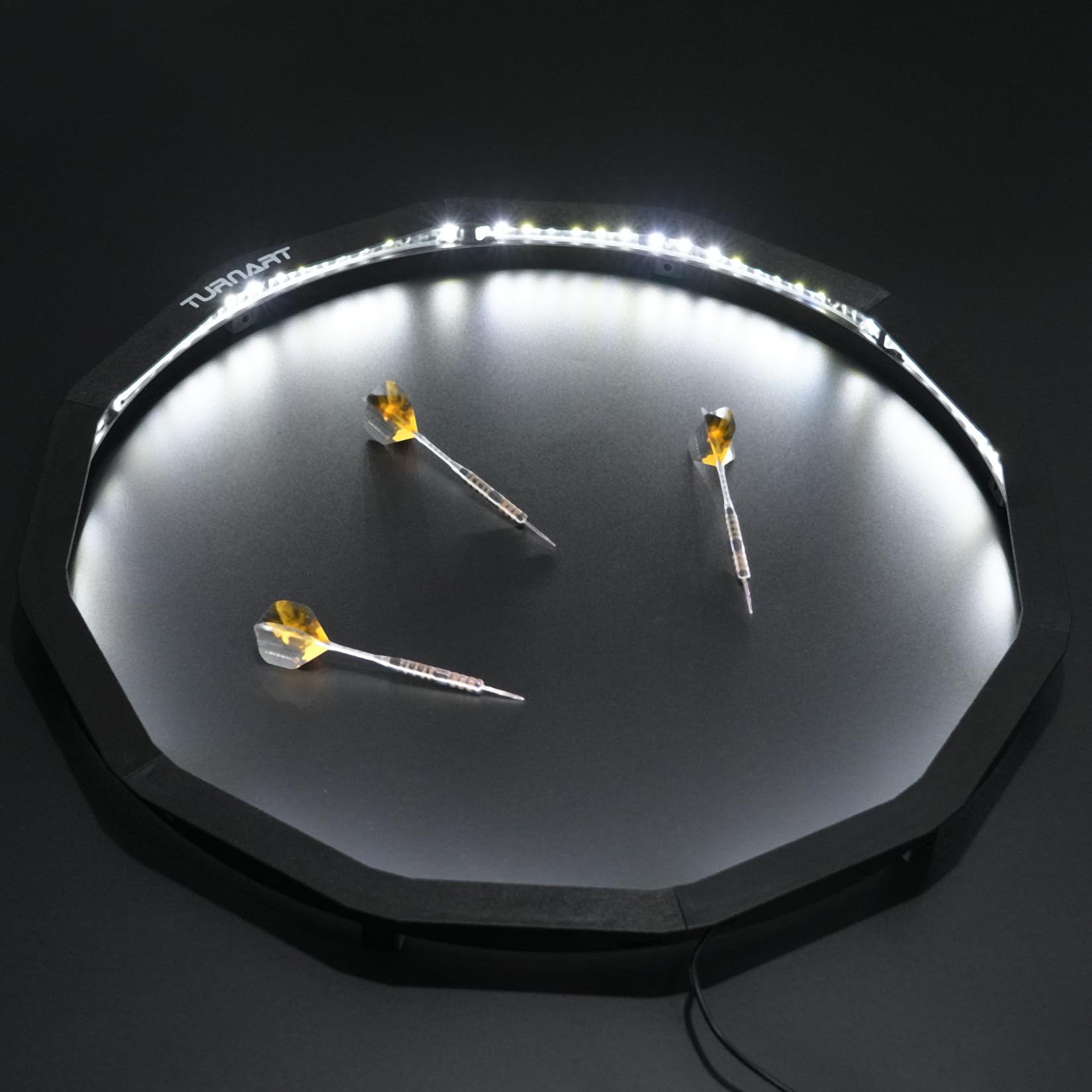 Turnart Bersaglio per freccette, luce a 360° Pro, illuminazione per freccette, regolazione della luminosità, anello per freccette in acciaio, 90 LED, illuminazione per soggiorno o bar