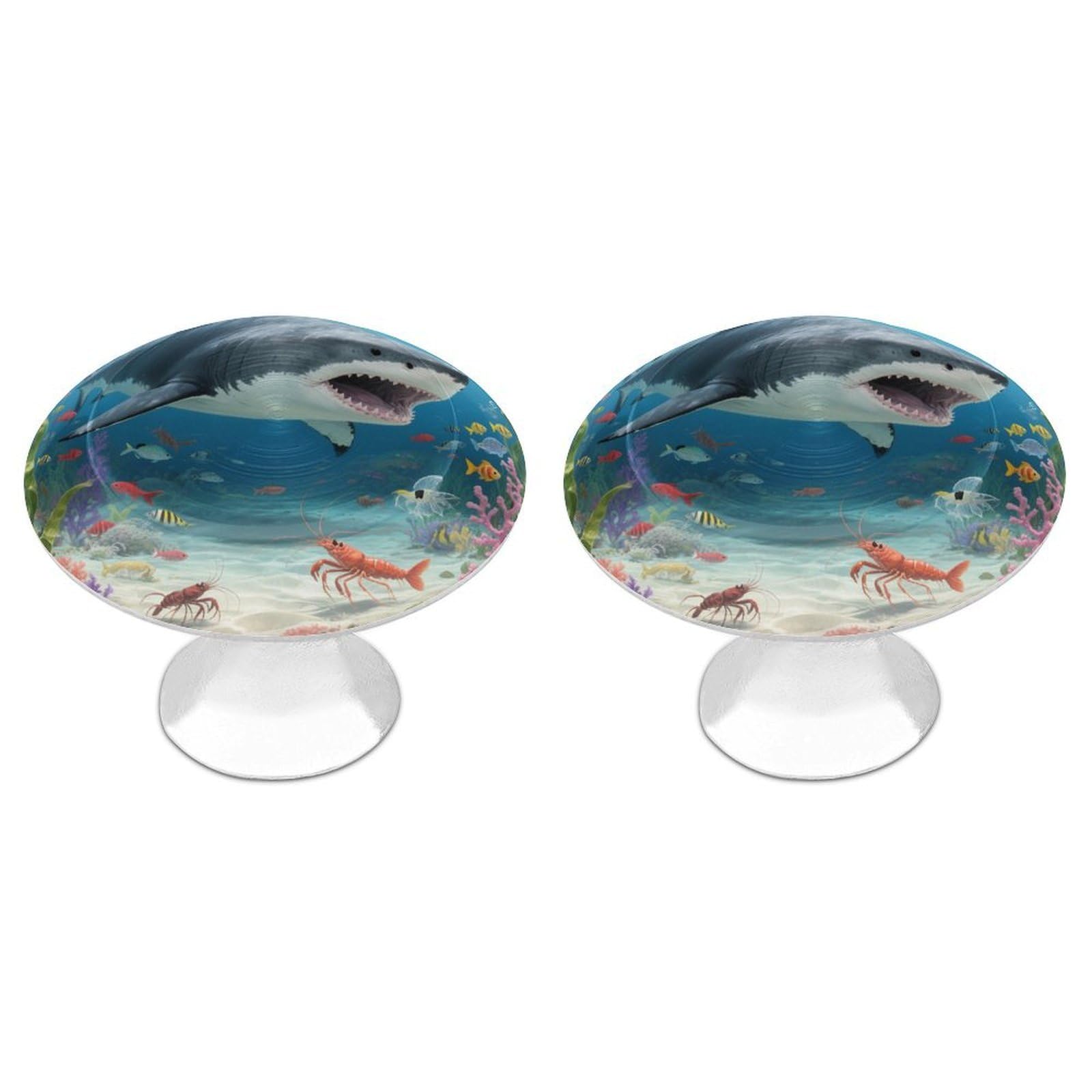 DWVTSLH Sharks Cabinet Handles 2 Pack Stainless Steel Kitchen Drawer Pulls with Installation Screws Round Dresser Drawer Knobs 1.1 Inch Modern Cabinet Hardware Door Handles