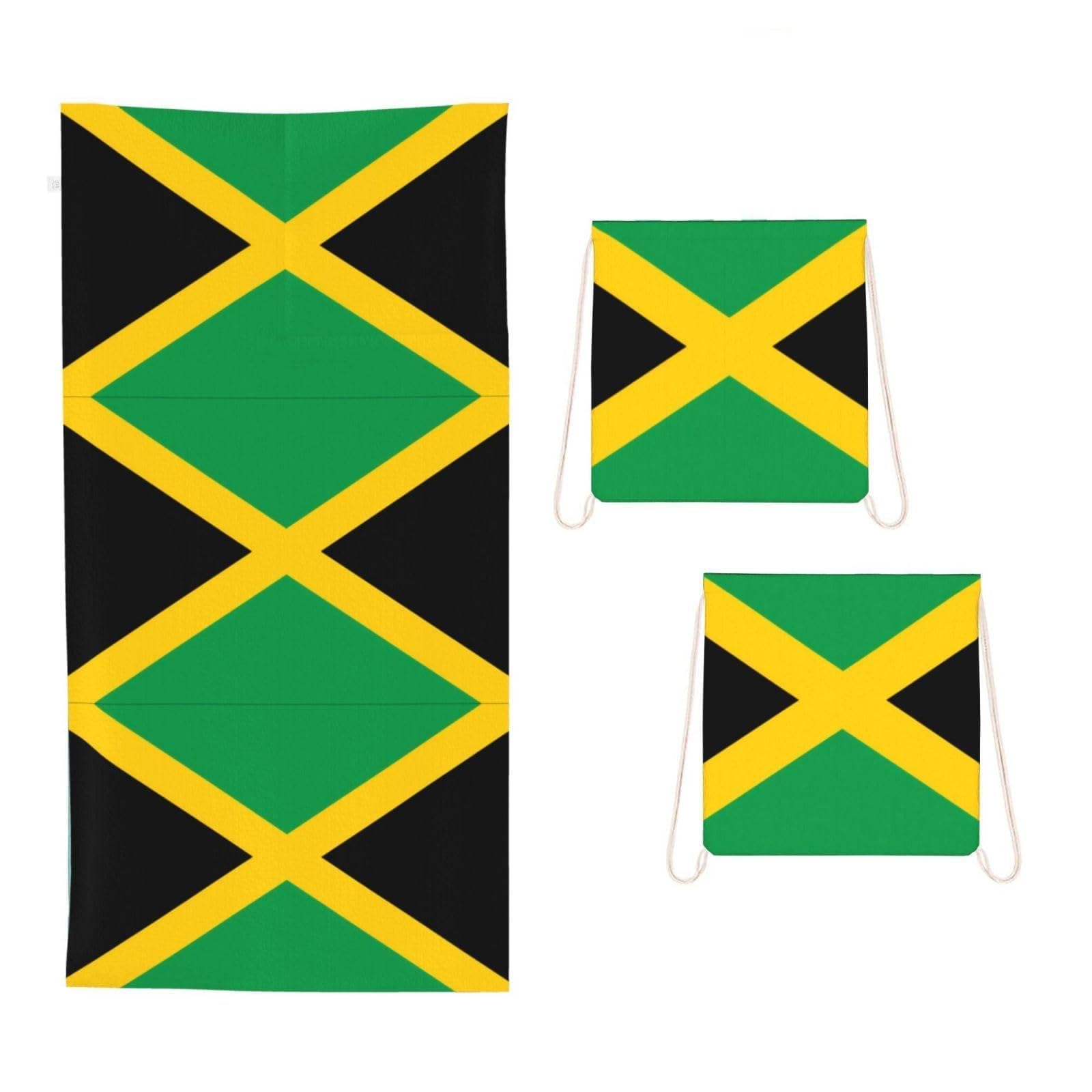CNTDBU Flag of Jamaica 2 in 1 Packable Towel Bag-Large Beach Towel with Stuff Sack, Super Absorbent Microfiber Travel Towel for Pool