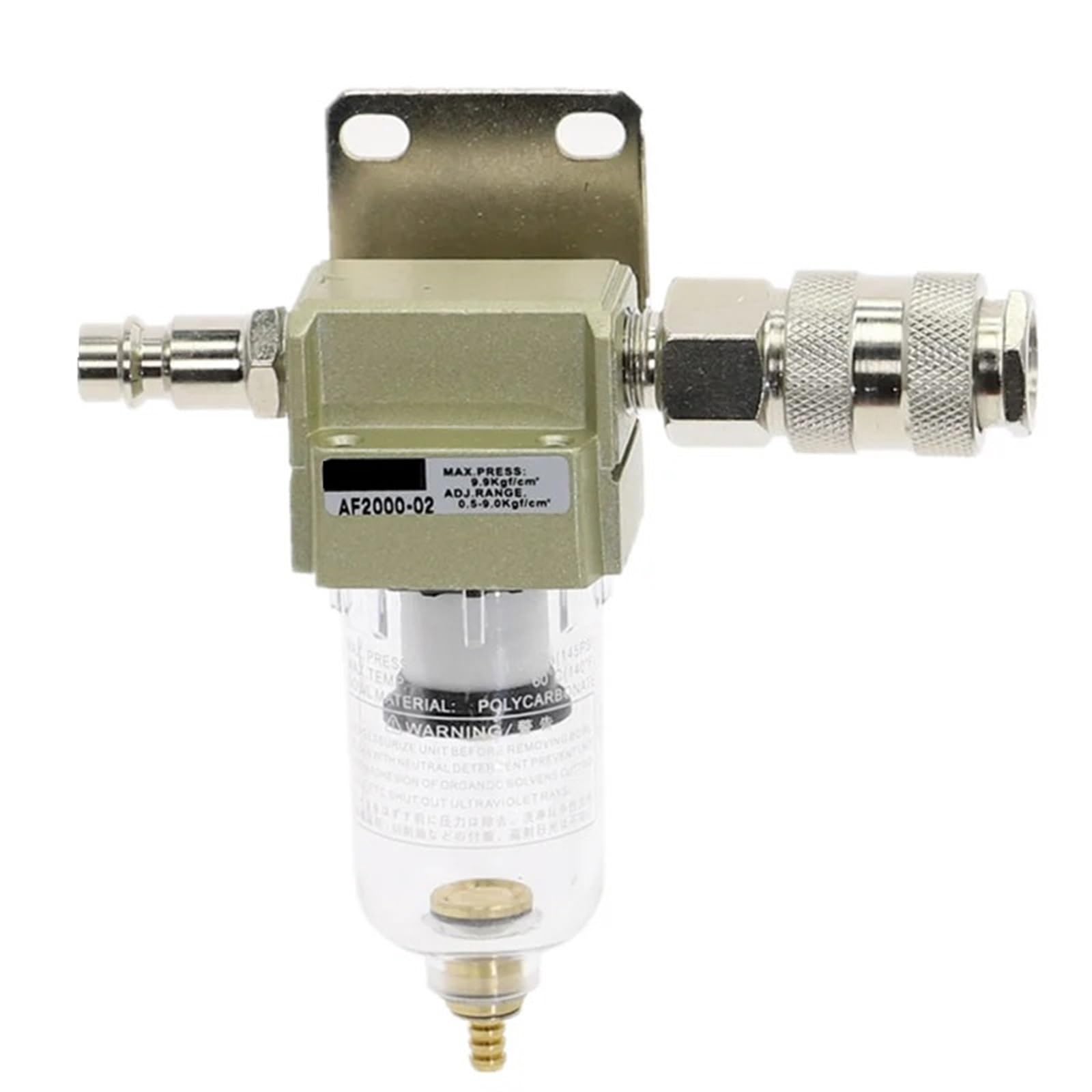 AF2000-02 Druckluftkompressor Inline-Wasserfilterfalle 1/4 Zoll mit pneumatischen Armaturen 1 Stück(AF2000-02-E Fitting,12MM)