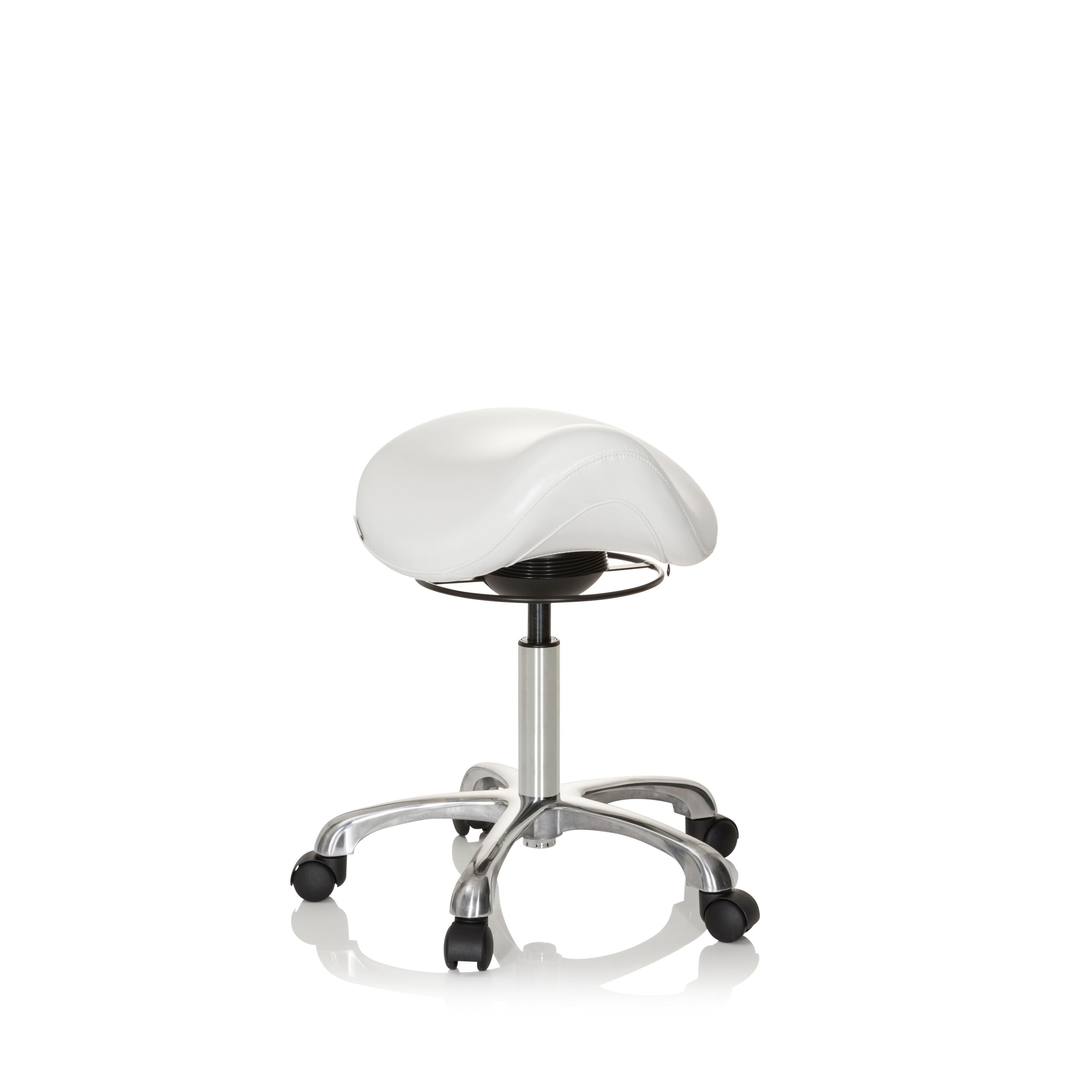 HJH Office 702311 Sgabello da lavoro ORTHO SIT finta pelle bianco sgabello ergonomico con rotelle, regolabile in altezza