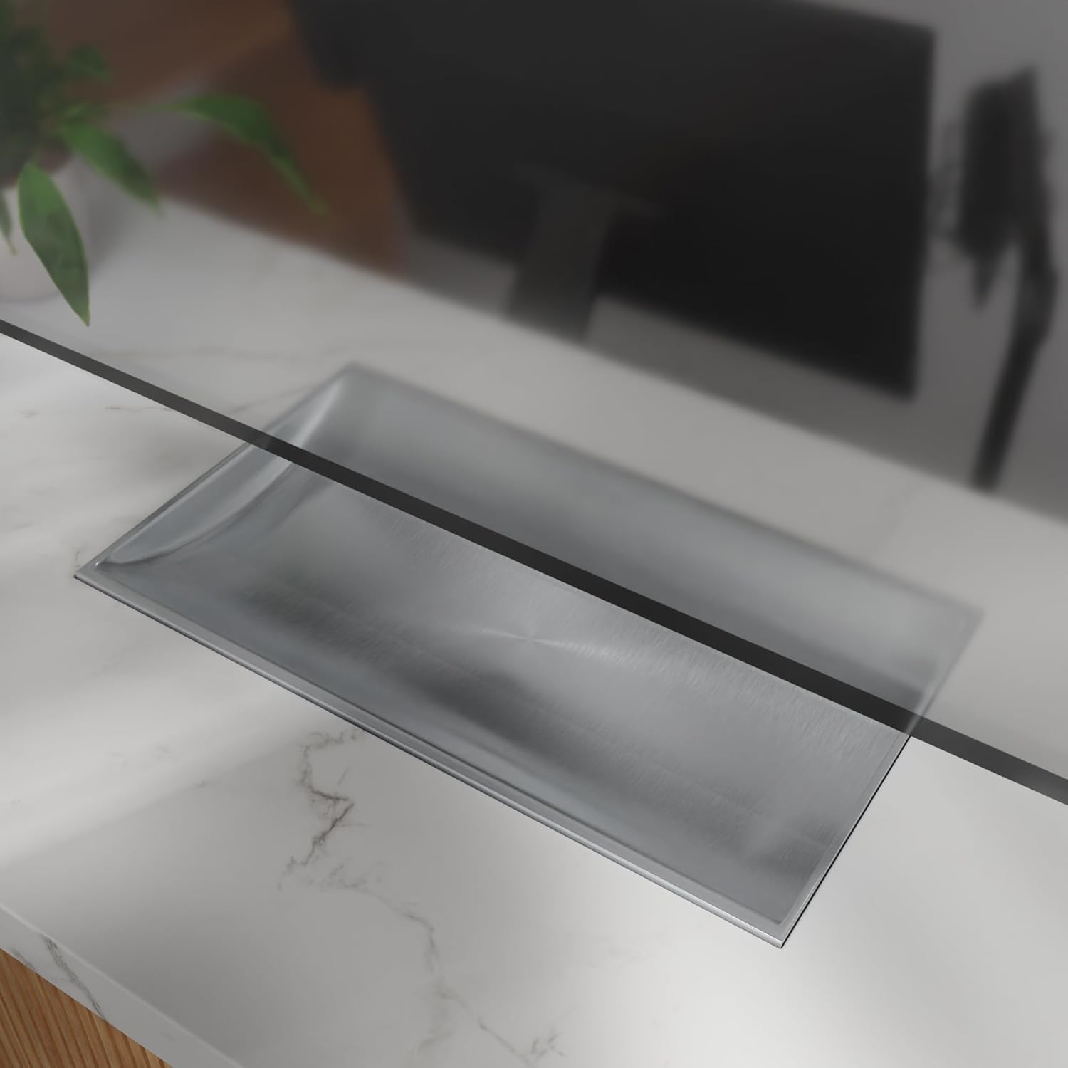 16" x 10" Stainless Steel Tray Deep Countertop Tray & Counter Organizer Tray for Cash, Coins, Files Brushed Finish, Slip-Resistant, Durable Design for Banks, Stores, & Offices