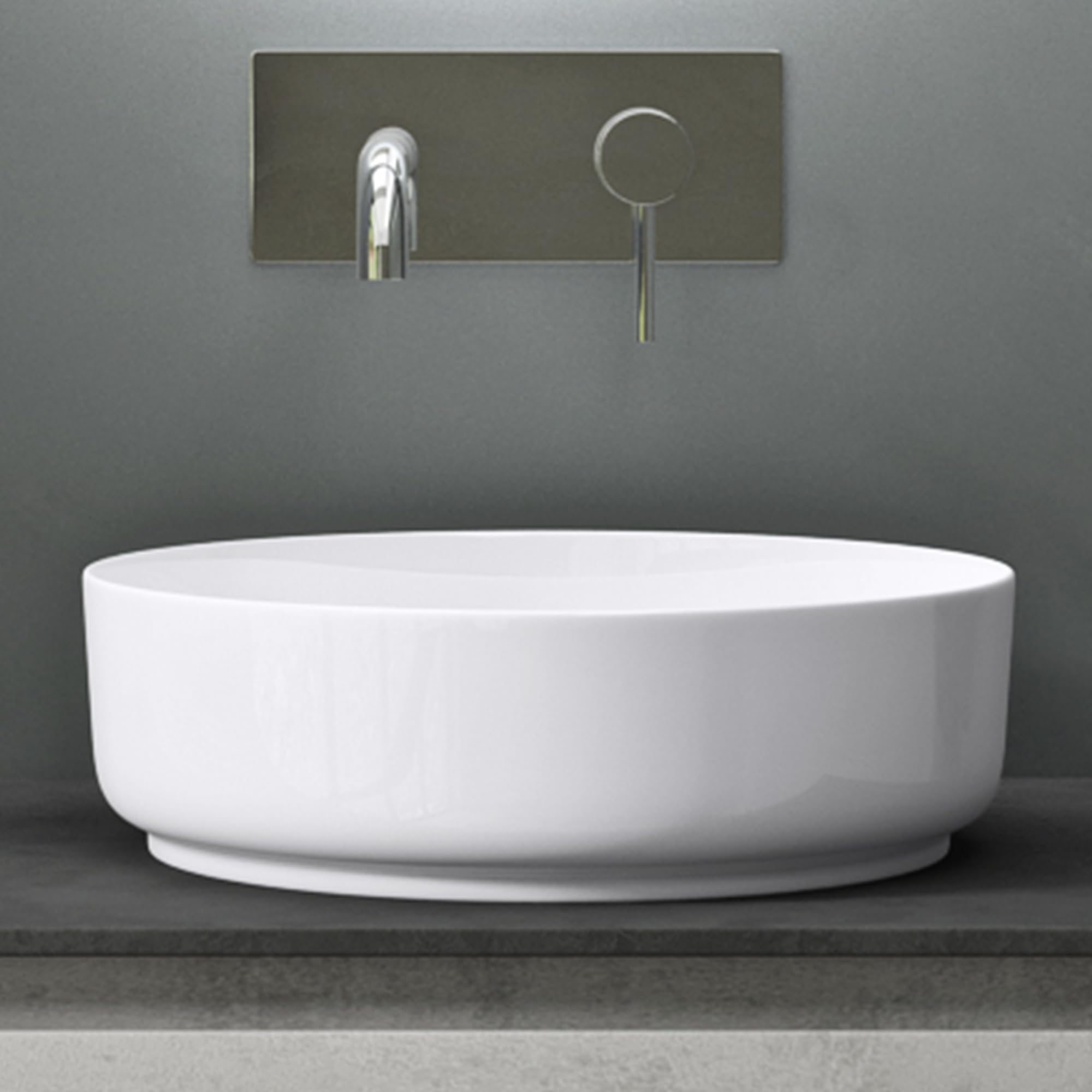 Mai & Mai Lavabo sobre Encimera Lavabo Baño | Redondo | Blanco Brillante | Cerámica | 31x31x11cm | sin Orificio para Grifo sin Rebosadero | Brüssel203
