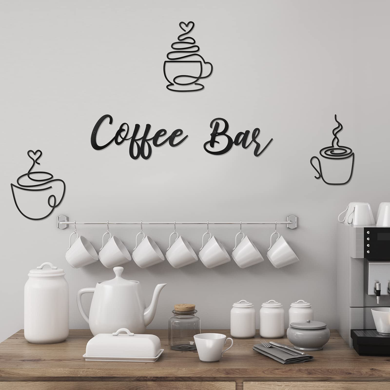 Coffee Metal Wall Art Set – 2-teilige Metallwanddeko Für Küche & Coffee Bar (10 Zoll, Schwarz)