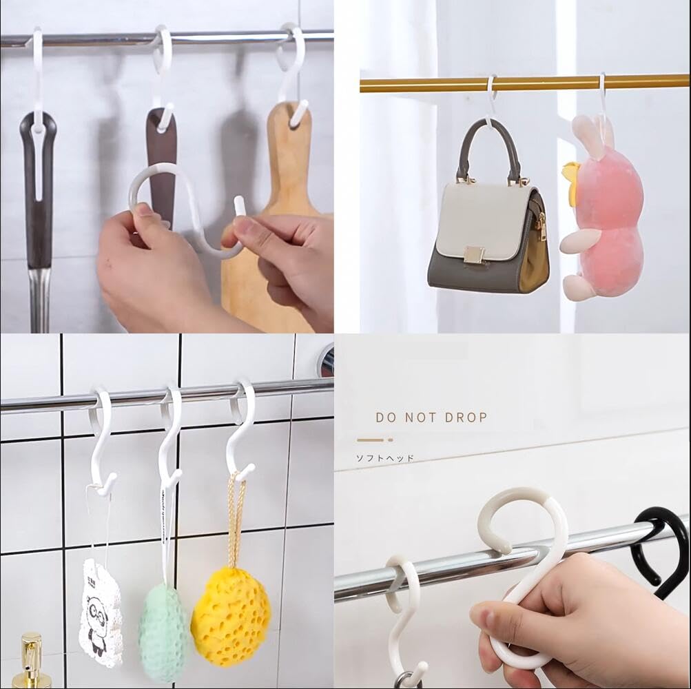 KCKEYS Secure & Quiet Plastic S Hooks, Flexible Storage Home Organisation Storage Attachments Hook Hanger (Black+White 10pcs - Image 3
