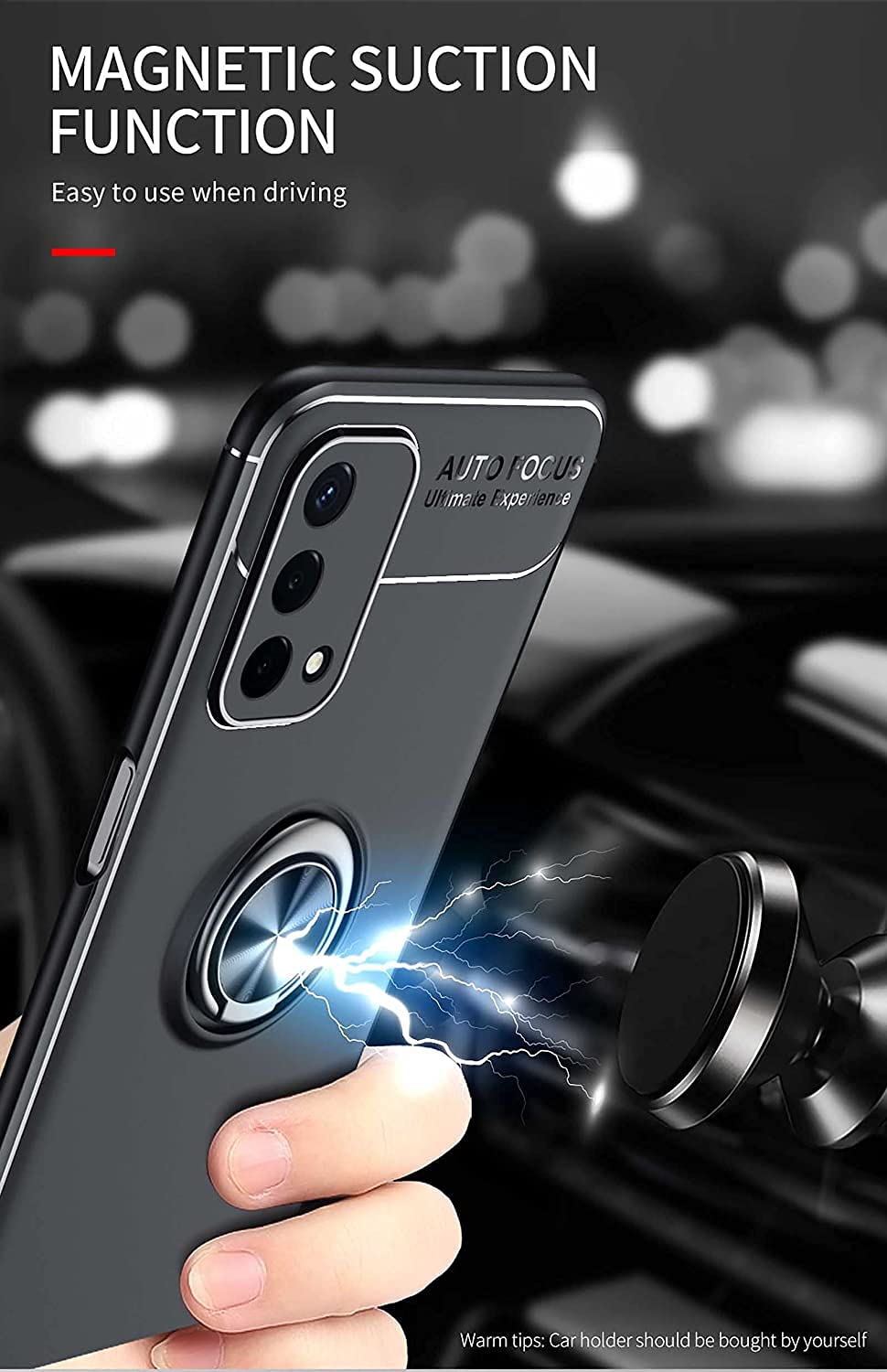 PIXFAB Custodia Oppo A74 5G Con Anello Girevole E Magnete | Antishock Sottile, Nera