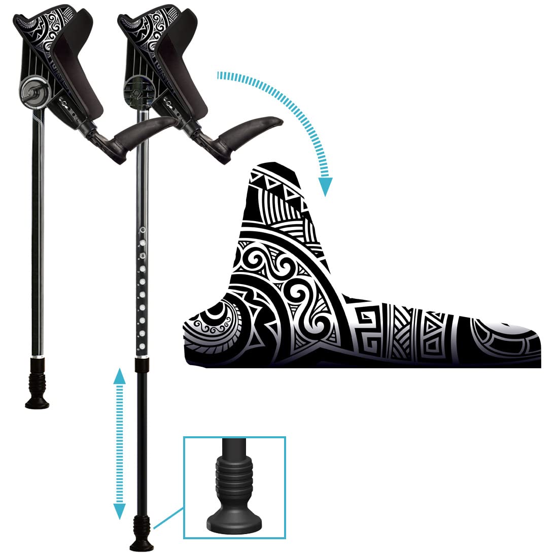 Ergonomic Custom Forearm Crutches for Adults, Multiple Colors, Adjustable Forearm Rotates 15-90 Degrees - Heights 4'4" to 6'4" - 265 lbs Non Weight Bearing