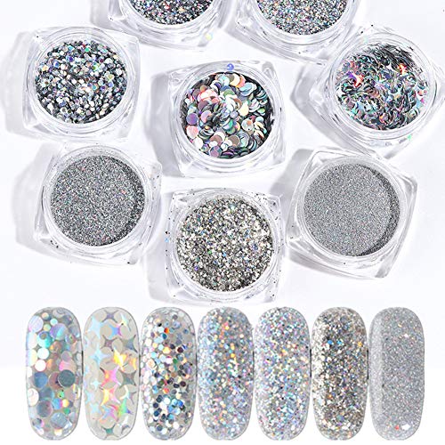8boxes Shinning Holo Laser Nail Art Glitter Powder Mix Hexagon Acrylic Glitter Mixes Nail Sequins Shinning Glitter Nail Dust Nail Art Decorations