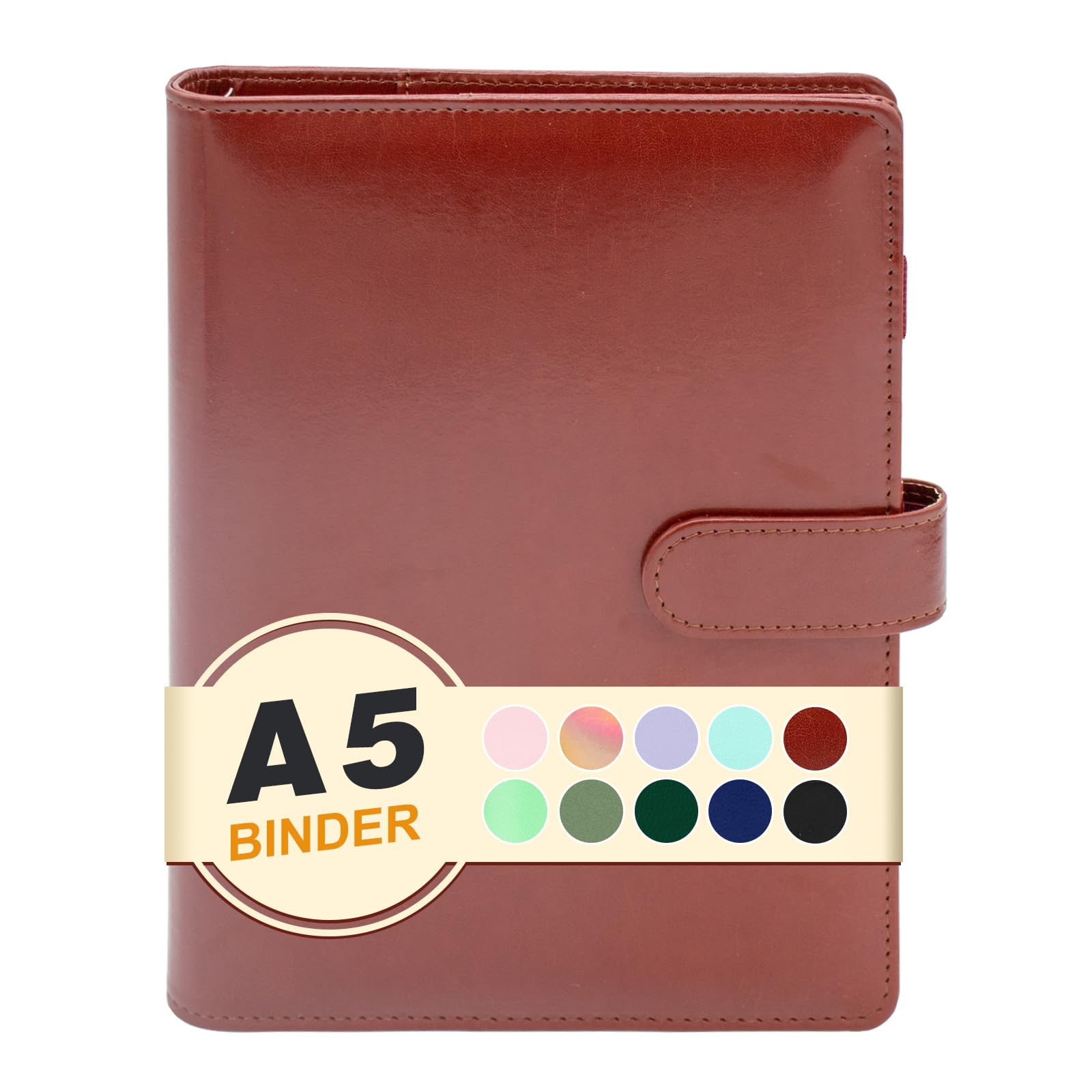 A5 Binder 6 Ring,Mini Photocard Binder for A5 Filler Paper, Loose Leaf Personal Planner with Magnetic Buckle Closure(Brown)