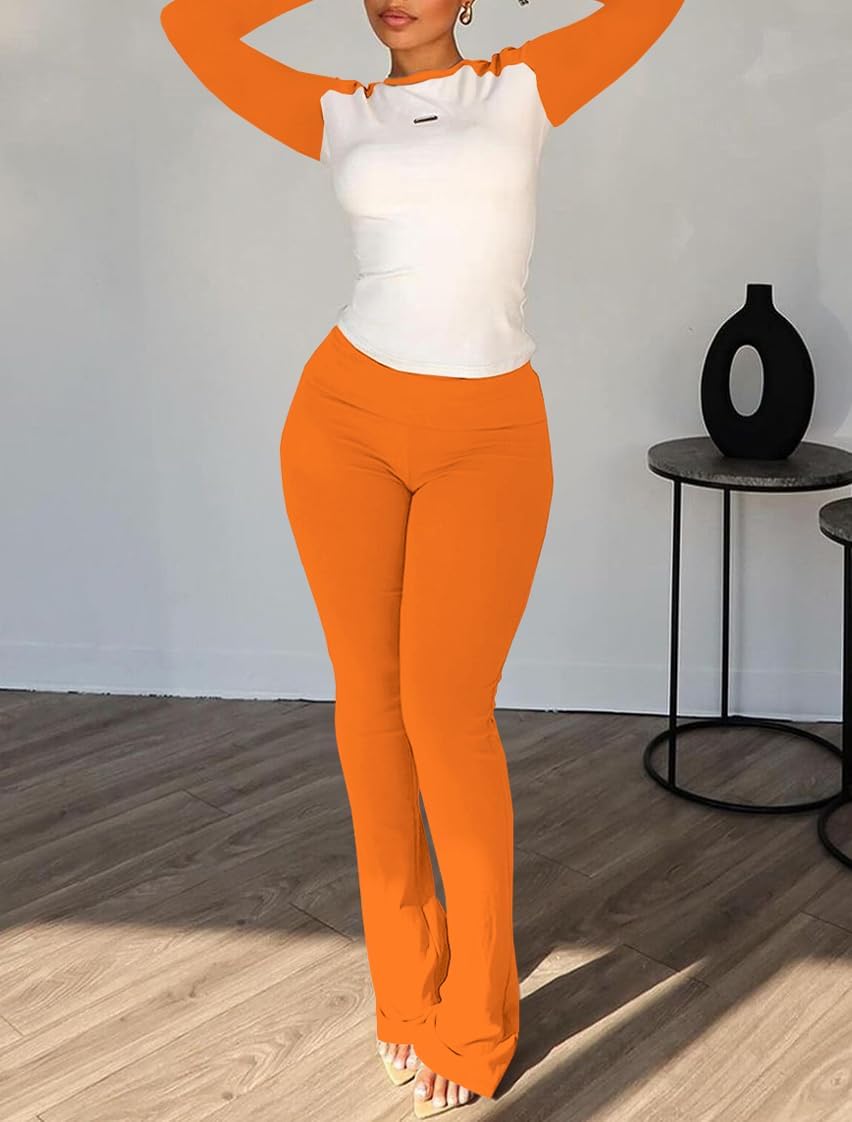 Nimsruc 2 Piece Outfits for Women Casual Sweat Sets Long Sleeve Matching Set Jogging Suits Tracksuits Orange XXL - Image 5