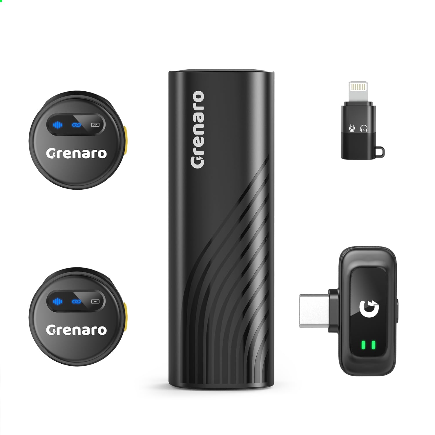 grenaro wireless mic for youtube, 3-level noise reduction wireless microphone, magnetic mini mic wireless with 40h charging case for recording and live stream, support android & ios