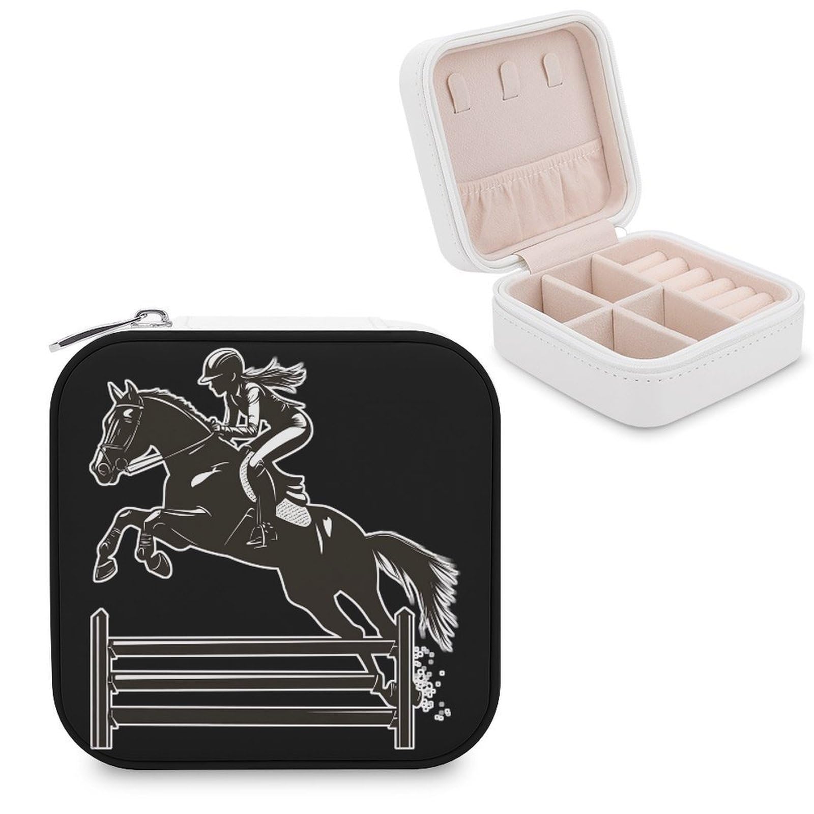 CUTJMDNGH English Riding Horse Hunter Jumper Lady Jewelry Box for Women Jewellery Case Organizer Storage Boxes Craft
