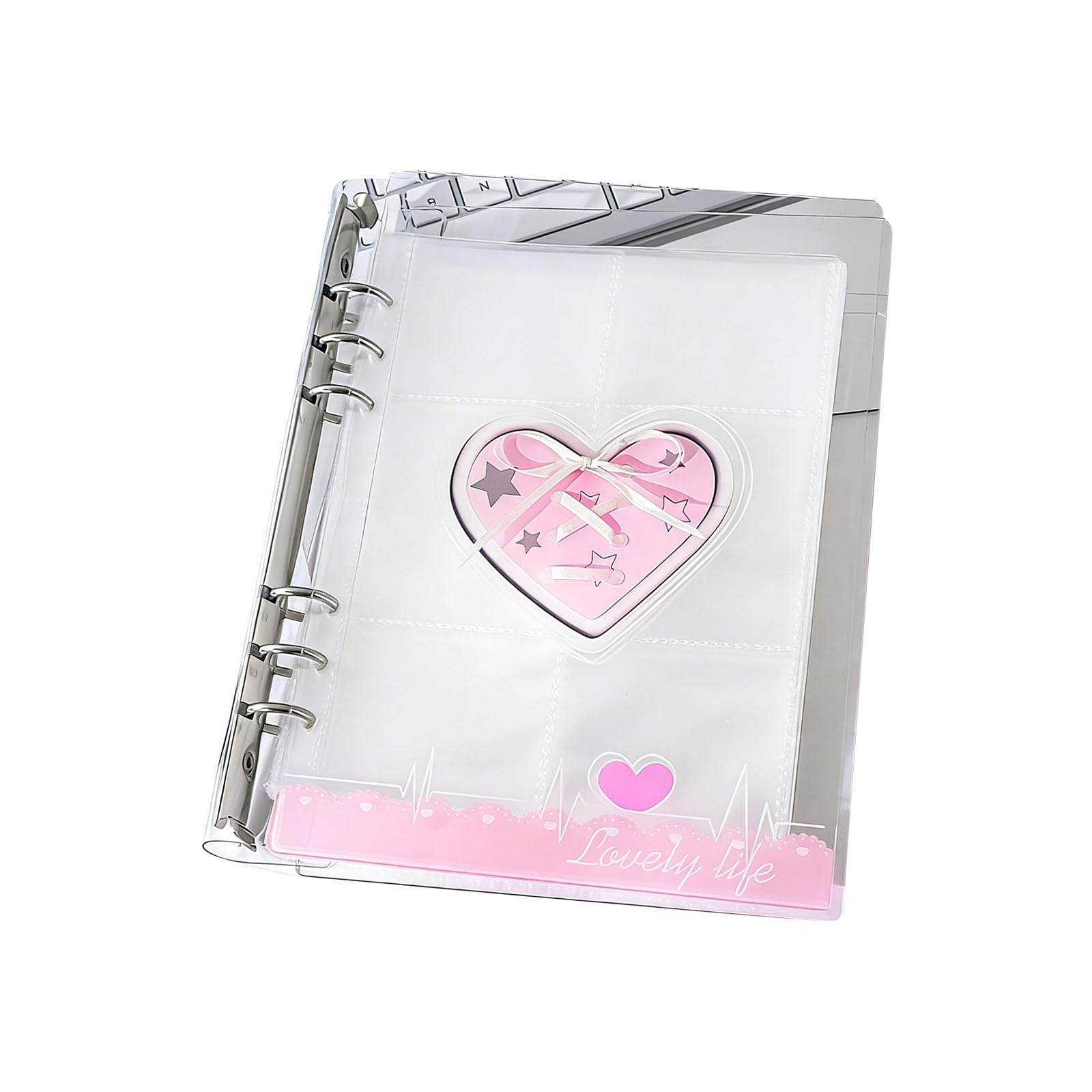 Acrylic Photo Album with 6Rings Binder Cover Ribbon Bowknot 20 Refillable Photocard Pages Photo Display Album