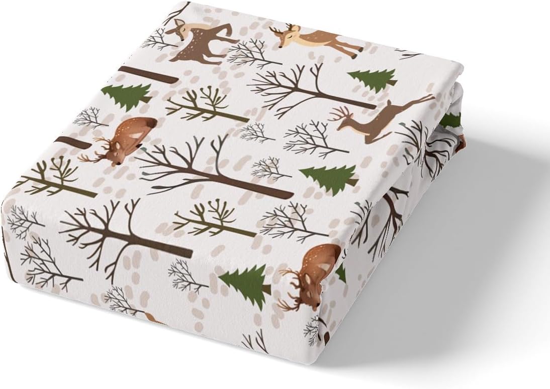 Feelyou Kids Cartoon Deer Comforter Cover Toddler Cute Brown Elks Bedding Set Jungle Wild Animals Duvet Cover for Boys Girls Nature Woodland Trees Bedspread BedFull Size (No Comforter)